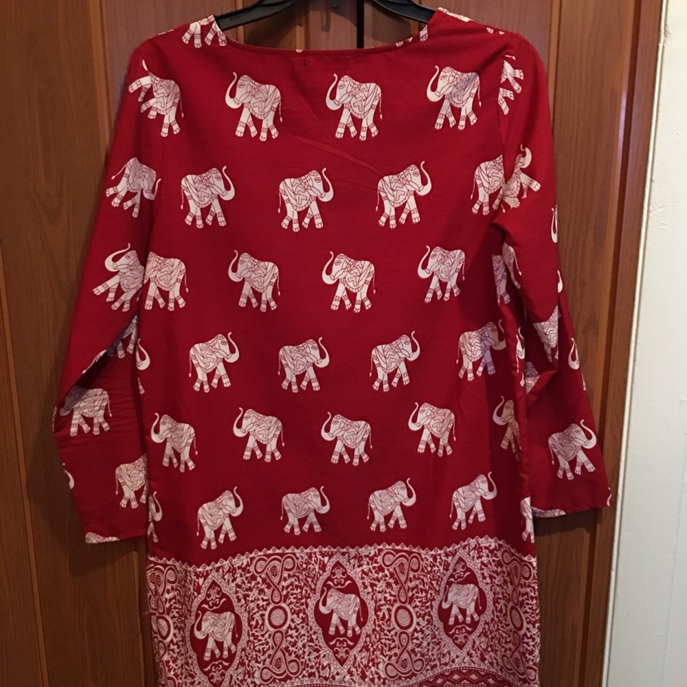 elephant print long sleeve shift dress